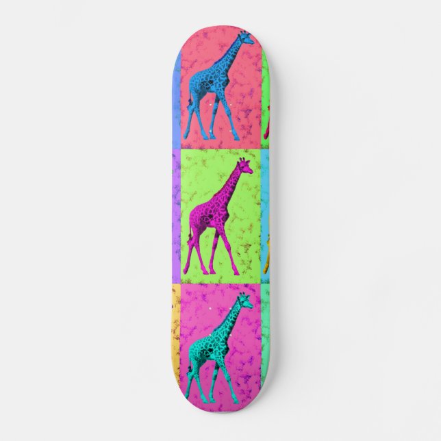 Pop Art Popart Walking Giraffe Multi-Colour Skateboard (Front)