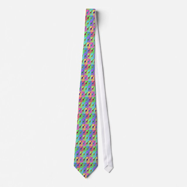 Pop Art Popart Walking Giraffe Multi-Colour Tie (Front)