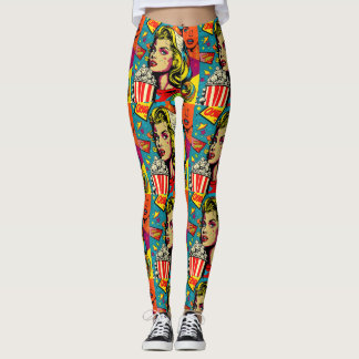 pop art popcorn girl leggings