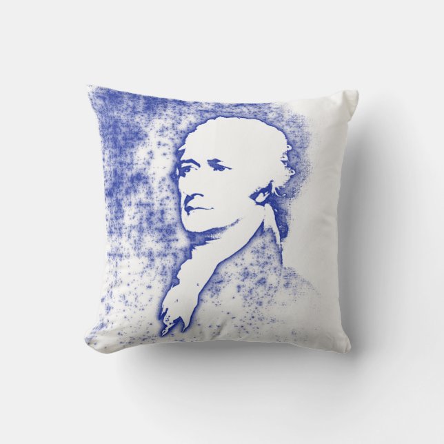 Pop Art Portrait Alexander Hamilton in Blue Cushion (Front)