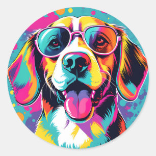 Pop Art Portrait Beagle Classic Round Sticker