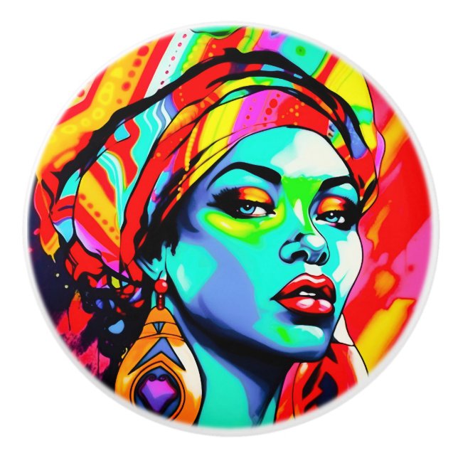Pop Art Portrait  Ceramic Knob (Front)