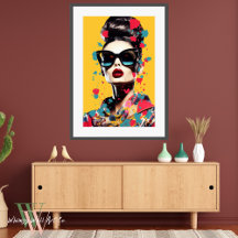 Pop Art Portrait of Woman in Bright Colours