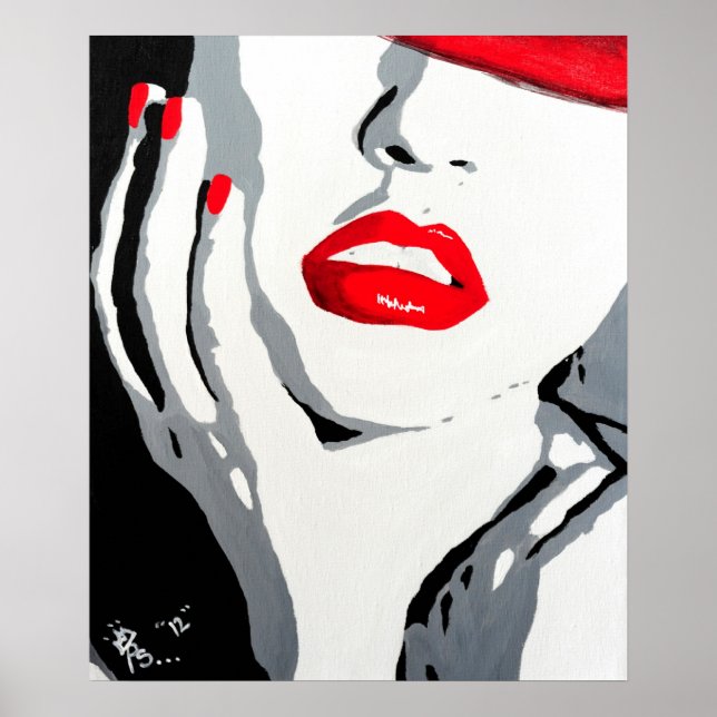 Pop art portrait poster red lips and nails (Front)