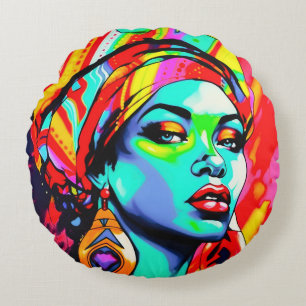 Pop Art Portrait Round Cushion