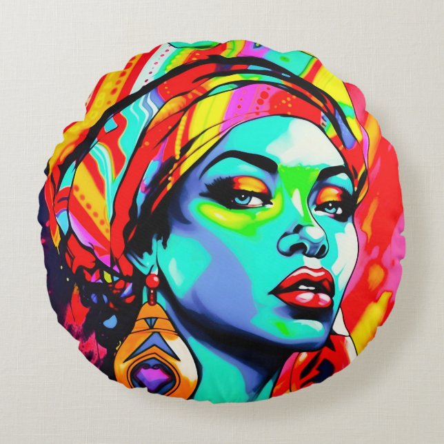 Pop Art Portrait  Round Cushion (Front)