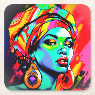 Pop Art Portrait Square Paper Coaster