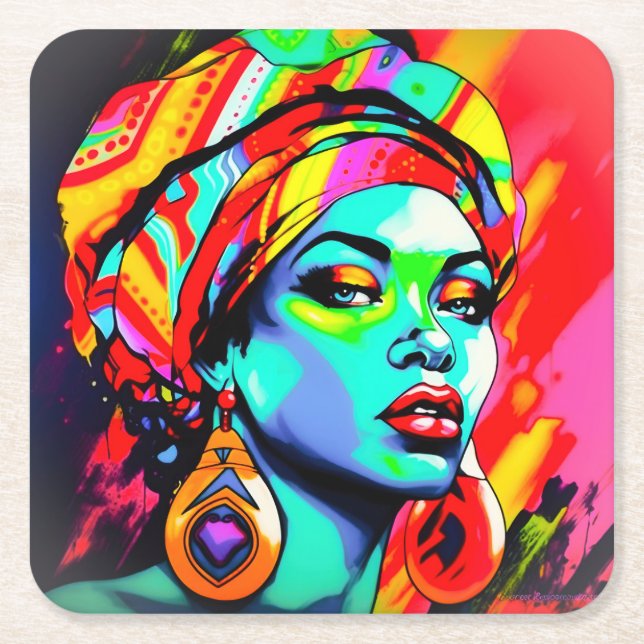 Pop Art Portrait  Square Paper Coaster (Front)