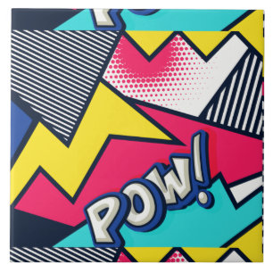 Pop Art Pow! Pattern in Magenta, Blue, and Black Ceramic Tile