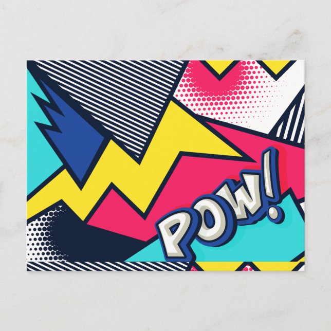 Pop Art Pow! Pattern in Magenta, Blue, and Black Postcard (Front)