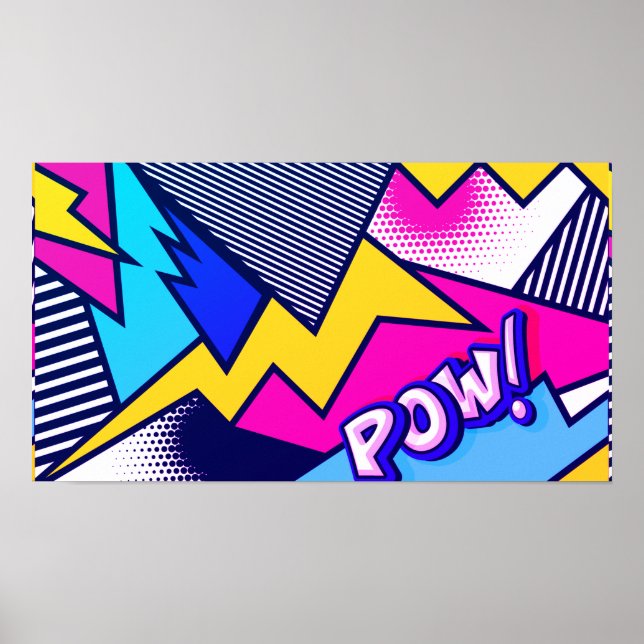 Pop Art Pow! Pattern in Magenta, Blue, and Black Poster (Front)
