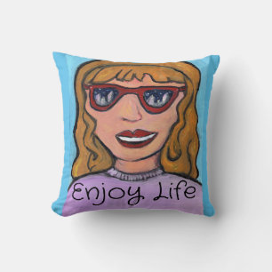 Pop Art Preppy Cartoon Girl Unique Teen Fun Cushion
