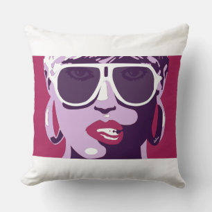Pop Art Pretty Woman Sunglasses Pink Lipstick Cushion