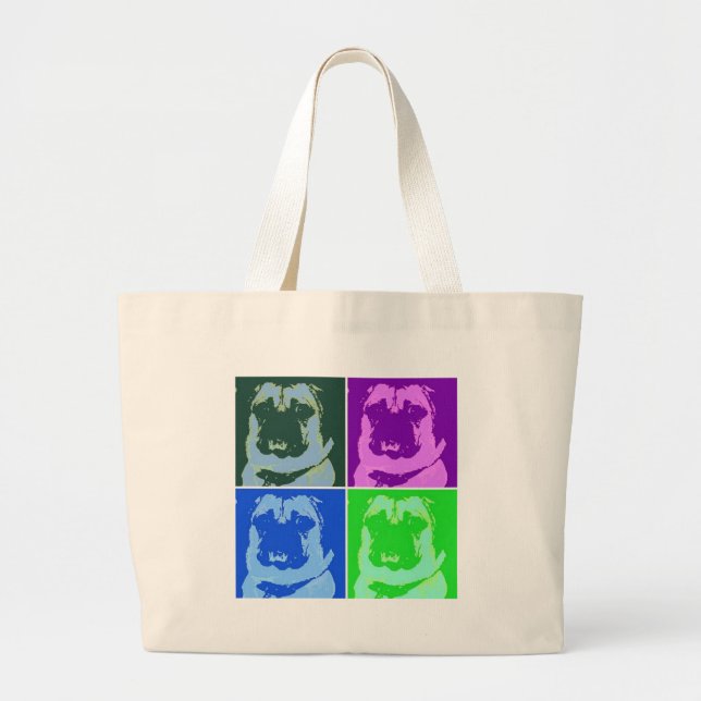Pop Art Pug Large Tote Bag (Front)