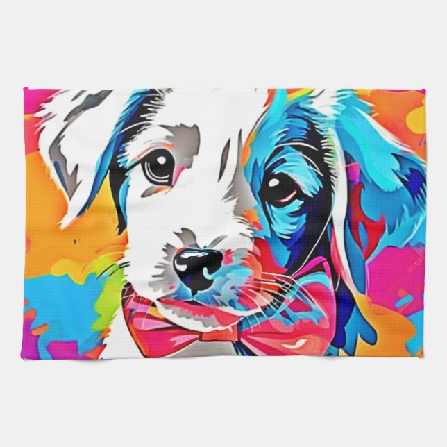 Pop Art Puppy Tea Towel (Horizontal)