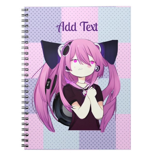 Pop Art Purple and Blue Anime Girl with Cat Ears Notebook (Front)