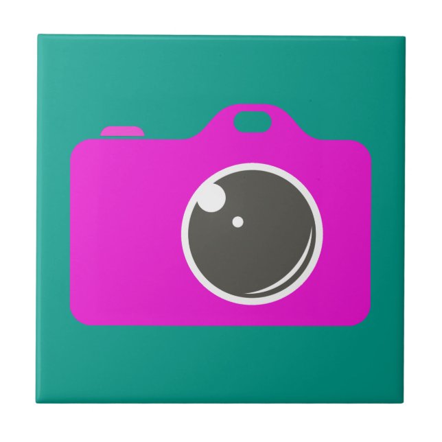 Pop Art Purple Camera Green Ceramic Tile (Front)