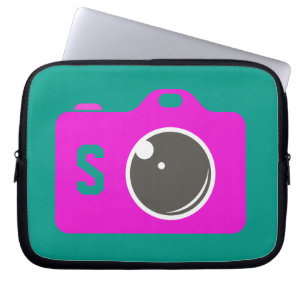 Pop Art Purple Camera Green Monogram Laptop Sleeve
