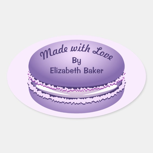 Pop Art Purple Macaron Cookie Personalised Oval Sticker (Front)