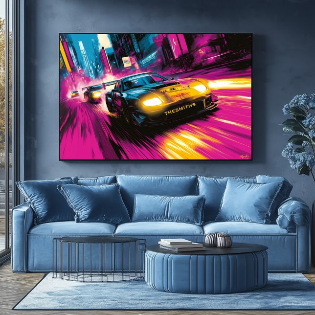 Pop Art Racing Car Neon City Wall Art (Creator Uploaded)