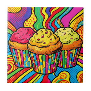 Pop Art Rainbow Cupcakes Explosion Ceramic Tile