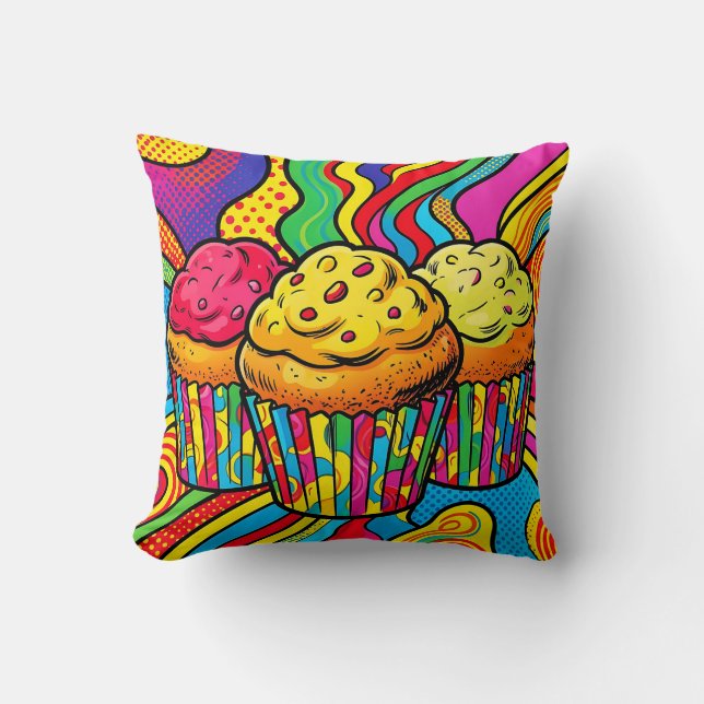 Pop Art Rainbow Cupcakes Explosion Cushion (Front)