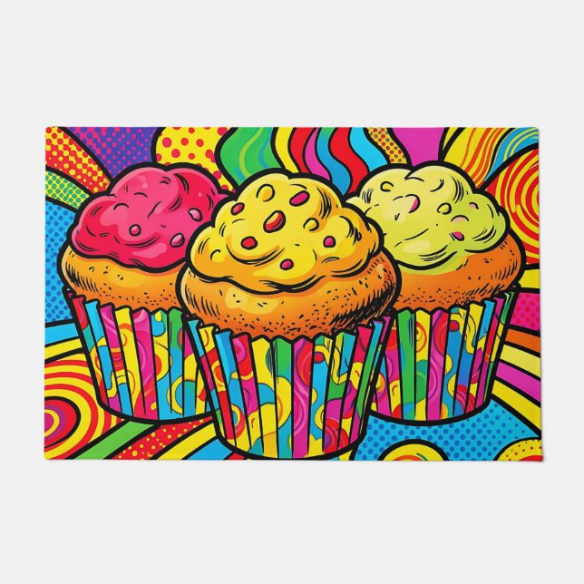 Pop Art Rainbow Cupcakes Explosion Doormat (Front)