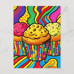 Pop Art Rainbow Cupcakes Explosion Postcard