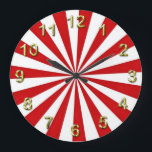 Pop Art Rays: Red and White Large Clock<br><div class="desc">Pop Art Rays: Red and White 
 Colourful,  psychedelic,  pop art look rays in red and white 
 If you'd like to see this design in other colours,   just send us an email!</div>