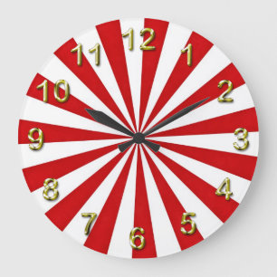 Pop Art Rays: Red and White Large Clock