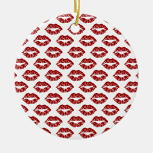 Pop Art: Red Lipstick Kisses Ceramic Tree Decoration