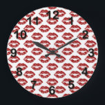 Pop Art: Red Lipstick Kisses Large Clock<br><div class="desc">Pop Art: Red Lipstick Kisses  
 A pop art pattern with red lipstick kisses.  
 2013 ©FantabulousPatterns All rights reserved</div>