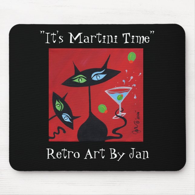 Pop Art Retro Martini Black Cat Mousepad (Front)