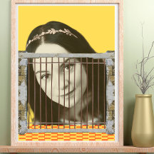 Pop Art Retro Vintage Woman Face yellow background