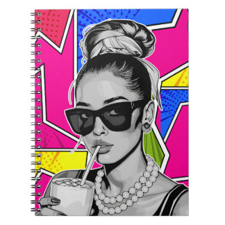 Pop Art Retro Woman Fashion Black and White Notebook