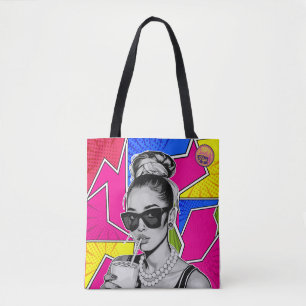 Pop Art Retro Woman Fashion Black and White Tote Bag