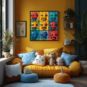 Pop Art Robot Grid Colourful Wall Art