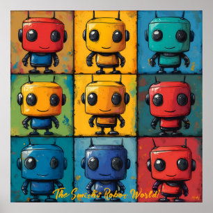Pop Art Robot Grid Colourful Wall Art