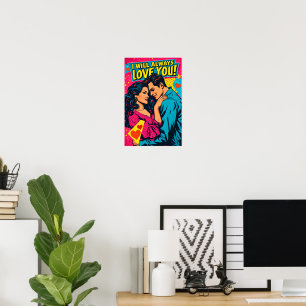 Pop Art Romantic Love Blue Magenta Yellow Poster