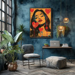 Pop Art Romantic: Seductora Look Photo Print<br><div class="desc">This intriguing pop art design features a female face with a seductive look and red lips, surrounded by vibrant red hearts. The piece captures the essence of love and passion in a bold and contemporary style. Perfect for lovers of modern art, this poster adds a touch of romance and creativity...</div>