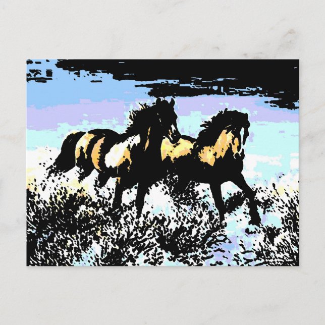 Pop Art Running Horses Postcard (Front)