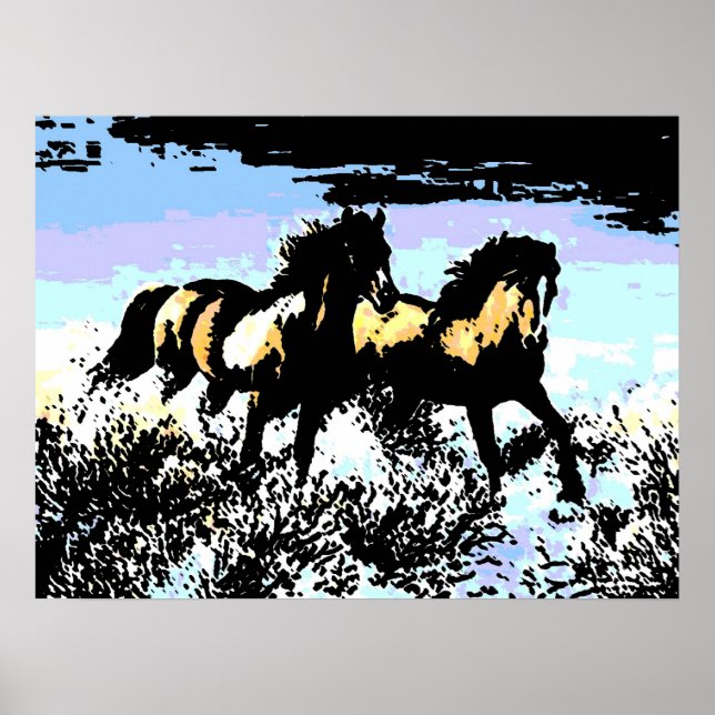 Pop Art Running Horses Print Poster (Front)