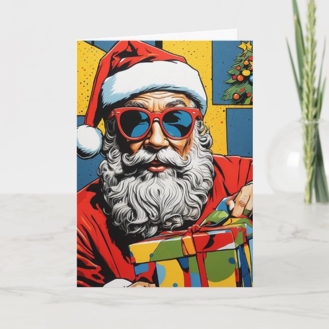Pop Art Santa Card | Custom Collage Christmas  (Front)
