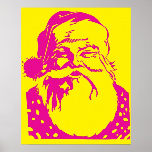 Pop art Santa yellow pink  Poster (Front)