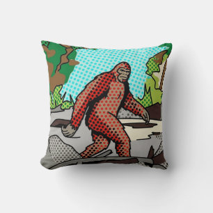 Pop Art Sasquatch Forest Comic Panel Graphic Cushion