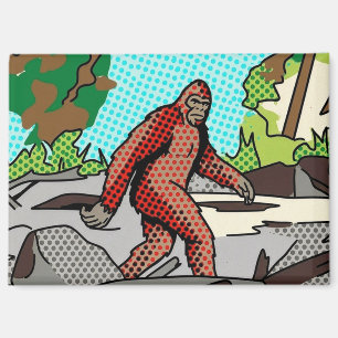 Pop Art Sasquatch Forest Comic Panel Graphic Magnet