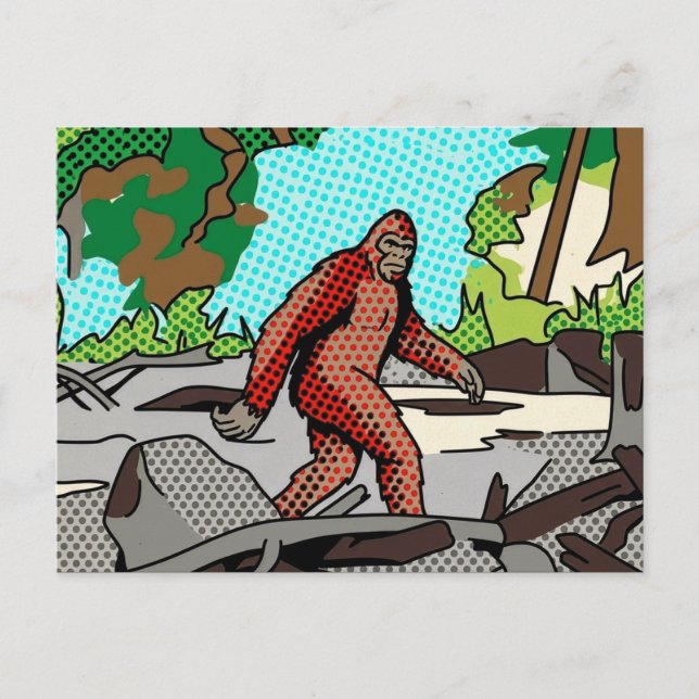 Pop Art Sasquatch Forest Comic Panel Graphic Postcard (Front)