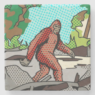 Pop Art Sasquatch Forest Comic Panel Graphic Stone Coaster