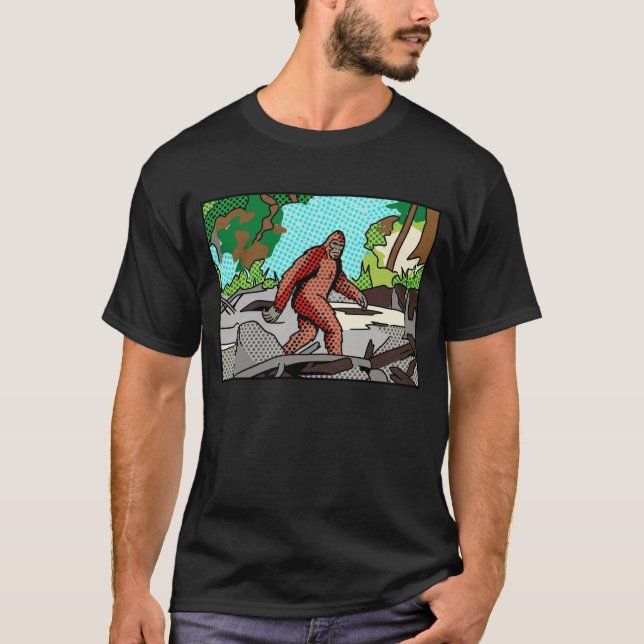 Pop Art Sasquatch Forest Comic Panel Graphic T-Shirt (Front)