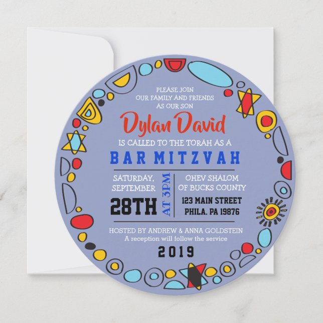 POP ART SCRIBBLY Bar Mitzvah Invitation (Front)